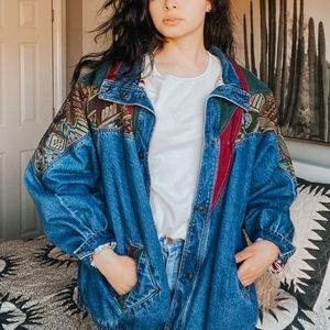 Vintage Book Patterned Denim Jacket